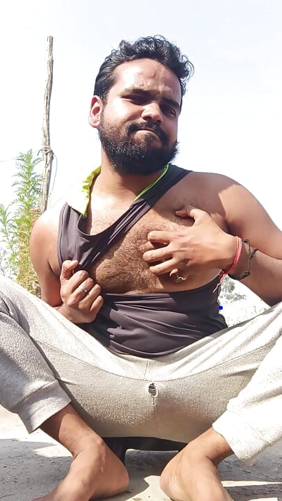 Indian hairy boy was trying to fucking herself at a open terrace on home.