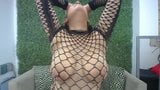 Busty Latina Diamond sucks big nipples through fishnet top snapshot 9