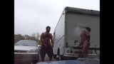 Guys Very Public Rainy Stroking in parking lot snapshot 2