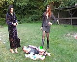 Two wild German babes punishing their dude outdoors snapshot 21