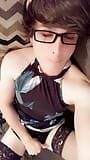 Nerdy Femboy in Glasses Lifts Dress To Play snapshot 4