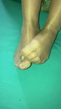 Nylon Footjob with silver polished toenails and toerings snapshot 5