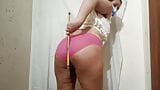 Reel Pakistani Ambar Khan showed off her striping black trouser showing  sexy panties and plastered herself with a stick snapshot 9