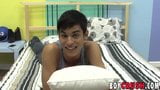 Cute twink is playing with his cock during an interview snapshot 10