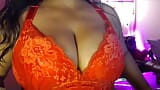 Desi sexy Bhabhi shows big boobs through bra and does nipple rubbing. snapshot 9