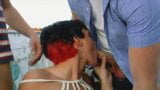 Hot redhead German secretary gets a outdoor gangbang snapshot 9