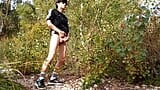 Cute twink Jon Arteen wears black Adidas outfit, shows his underwear, walks freeballing, jerking off throught his short shorts, snapshot 16