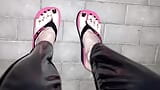 crossdresser in sexy flip-flops and latex leggings snapshot 12