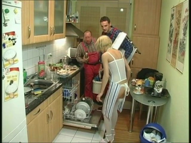 Blond threesome with plumbers
