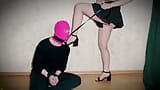 Mistress in shoes and short skirt makes her slave on a leash kiss her feet - girlz .pro - janewalker98 snapshot 6