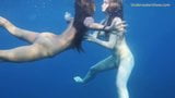 2 chicas calientes desnudas en el mar nadando snapshot 11