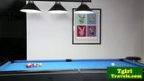 Busty trans trap tugs hard cock on pool table snapshot 3