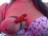 One tied tit with clamps on Latina snapshot 15