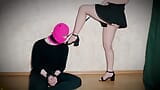 Mistress in shoes and short skirt makes her slave on a leash kiss her feet - girlz .pro - janewalker98 snapshot 3