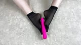 Acaricia los pies fetiche en calcetines de nylon negro con mi juguete sexual favorito snapshot 13