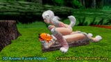 Біла аніме-собака дівчина катається на відкритому повітрі в лісі snapshot 3