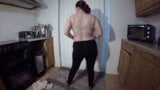 British Mom strips off in the kitchen Sweater and leggings with Underwear snapshot 3