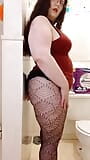 Thick Milf wearing Fishnets in Bathroom with Dildo Stuck to Wall in ASS snapshot 6