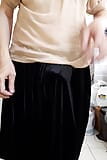 Sweating and cumming wearing woman blouse and satin velvet skirt snapshot 3