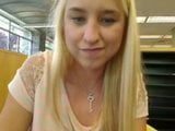 amateur blond masturbates and squirts in the library WF snapshot 1