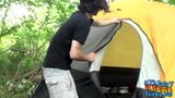 Horny long hair twink Devin Reynolds jacking cock outdoors snapshot 1