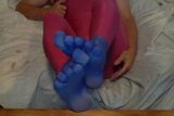 Pink Jumpsuit strip to blue nylon outfit snapshot 7