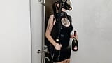 Backstage from the Halloween shoot. Mistress in a gas mask and latex is doused with wine snapshot 8