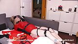 Sexy MILF Lisa in latex - self bondage with belts and magic wand orgasms snapshot 3