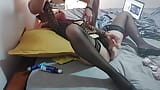 White slut, fuck in satin panties and combinaison, doggy style, POV, blowjob snapshot 9