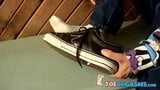 Young foot lover Clyde strokes his cock and cums on his feet snapshot 1