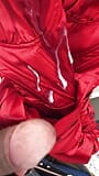 DOUBLE CUM onto Sexy Red Satin Dress in Changing Room snapshot 9