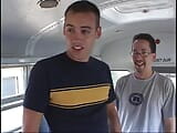 Horny teen enjoying two cocks in bus snapshot 3