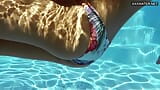 Memek sempit Cewek Hungaria di depan kamera di tepi kolam renang snapshot 5