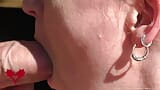 A sunny blowjob in close-up with lots of cum in the mistress's mouth. snapshot 5