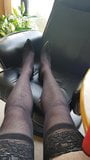 Squeaky black high heels and stockings cum snapshot 2