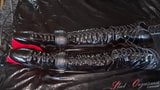 Slave Slut-Orgasma Celeste restrained in latex and leather snapshot 2