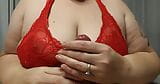 BBW in red gives me a long handjob against her massive tits snapshot 9