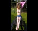 Wife Naked outdoors on Bench Flashing snapshot 9