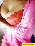 Desi indian shruti bhabhi teasing with her big boobs in pink saree and red bra with loud moaning snapshot 2