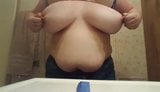 My toy (AKA fat cow) yanking her udders at work for me snapshot 4