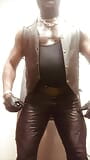 Black Leather Mature Muscle Flex & Nipple Play snapshot 9