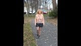Caryl walking (flashing) in the woods snapshot 3
