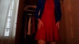 Cute secretary crossdresser masturbating in a red dress snapshot 1