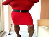 Big boob cross dresser smoking red dress. snapshot 2