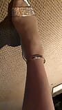 My legs looks so hot on sheer and shiny pantyhose layers and fine heeled sandals. snapshot 6