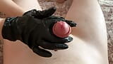 Sexy handjob with oil in black gloves snapshot 12