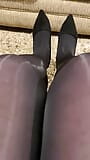 Walking in shiny tights and new heels snapshot 4