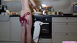 Naked housewife with octopus tattoo on butt cooks dinner on kitchen and ignores you snapshot 5