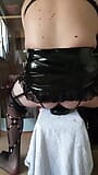 Crossdresser in shiny skirt and stocking Stretches his anal pussy to the max with huge butt plug snapshot 1