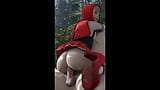 Lunafreya cosplay khi đội mũ trùm đầu cỡi ngựa nhỏ màu đỏ, cưỡi cu snapshot 2